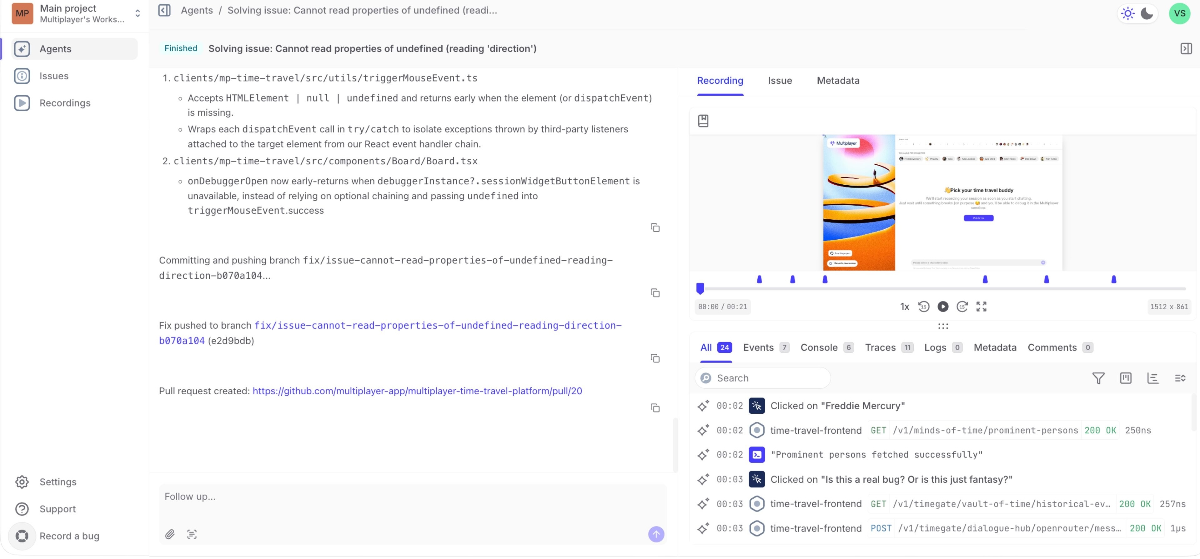 Multiplayer | Debugging Agent for Developers